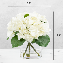 Load image into Gallery viewer, Faux hydrangea centerpiece arrangement  silk floral arrangement white hydrangeas