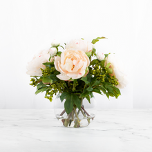 Load image into Gallery viewer, silk flower arrangement faux peonies in vase
