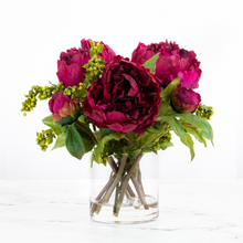 Load image into Gallery viewer, Real touch peony arrangement in glass vase - 10&quot;
