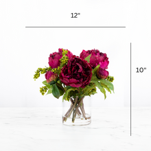Load image into Gallery viewer, Real touch peony arrangement in glass vase - 10"