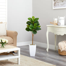 Load image into Gallery viewer, Artificial Fiddle Leaf Fig Tree in White Planter