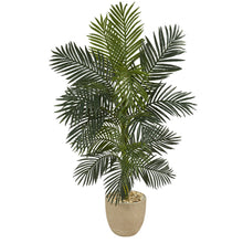Load image into Gallery viewer, 5’ Golden Cane Artificial Palm Tree in Sandstone Planter Nearly Natural