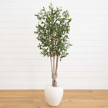 Load image into Gallery viewer, 5’ Olive Tree in White Oval Planter Nearly Natural