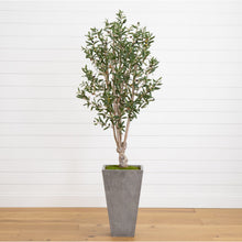 Load image into Gallery viewer, 6’ Olive Tree in Stone Planter Nearly Natural