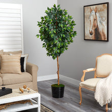 Load image into Gallery viewer, 74” Ficus Artificial tree in Black Tin Planter Nearly Natural