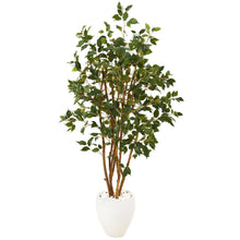 Load image into Gallery viewer, artificial ficus tee in white planter