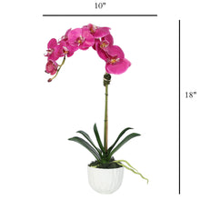 Load image into Gallery viewer, Faux pink orchid arrangement in white vase – luxury home decor gift