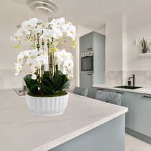 Load image into Gallery viewer, white orchid centerpiece for dining room table decor tall orchid centerpiece