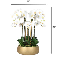 Load image into Gallery viewer, Faux Orchid Arrangement in Matte Gold Planter Vivian Rose Shop