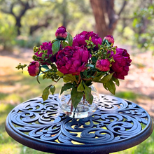Load image into Gallery viewer, faux peony centerpiece arrangement in glass, peonies centerpiece