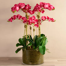 Load image into Gallery viewer, Artificial orchids in glass vase - large faux orchid centerpiece