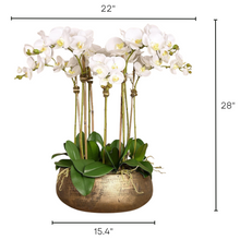 Load image into Gallery viewer, modern orchid centerpiece arrangement for dining room table faux orchids, large white flower arrangement