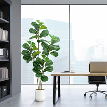 Load image into Gallery viewer, Faux Fiddle Leaf Fig Tree In White Planter 6' Vivian Rose Shop
