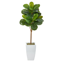 Load image into Gallery viewer, Fiddle Leaf Artificial Tree in White Planter 45” 
