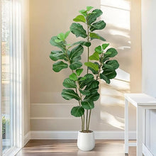 Load image into Gallery viewer, Faux Fiddle Leaf Fig Tree In White Planter 6' Vivian Rose Shop
