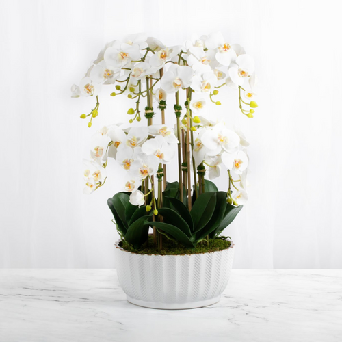 orchid centerpiece arrangement white faux orchids in white vase dining room table centerpiece arrangement for luxury home decor