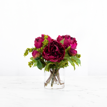 Load image into Gallery viewer, Real touch peony arrangement in glass vase - 10&quot;
