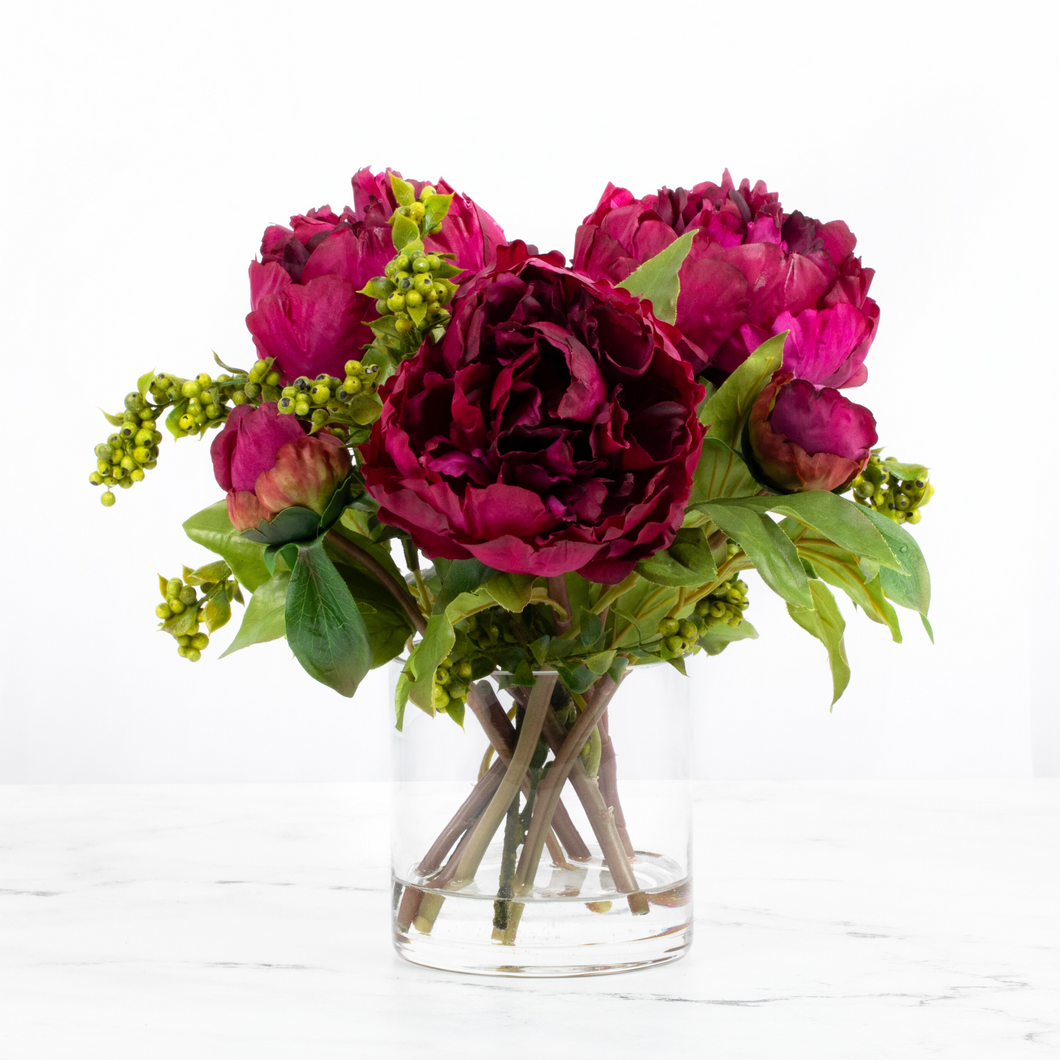 Real touch peony arrangement in glass vase - 10