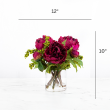 Load image into Gallery viewer, Real touch peony arrangement in glass vase - 10&quot;
