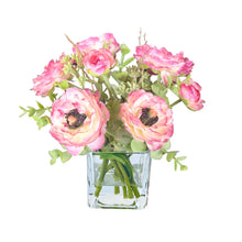 Load image into Gallery viewer, Real Touch Ranunculus Flower Arrangement in Vase - 8&quot;

