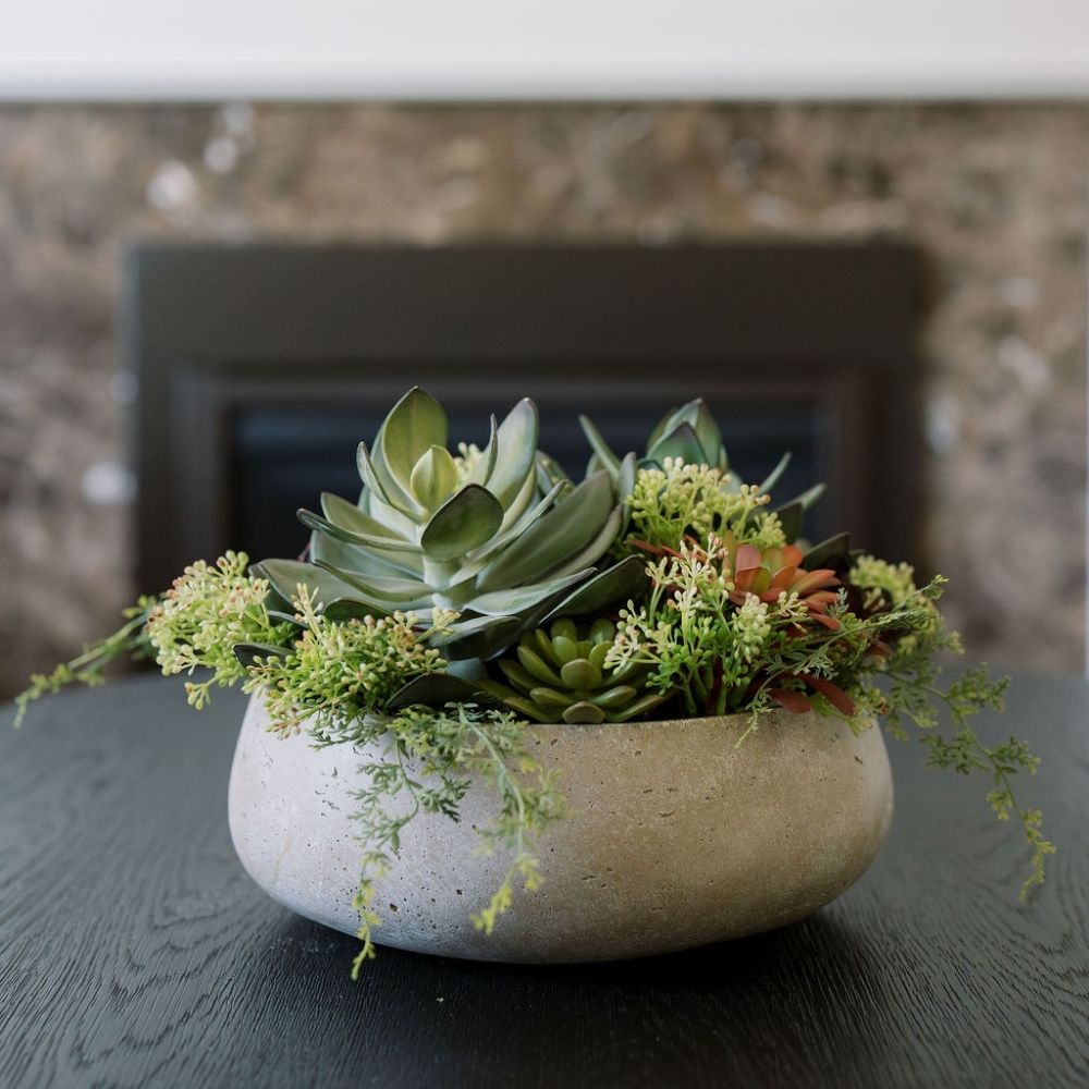faux succulent arrangement Round Succulent Arrangement – Natural Planter