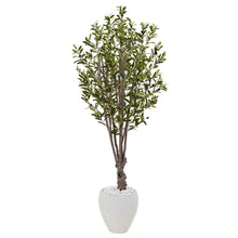 Load image into Gallery viewer, 5’ Olive Tree in White Oval Planter Nearly Natural
