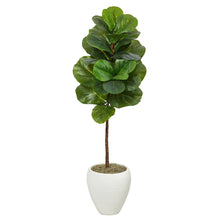 Load image into Gallery viewer, 52” Fiddle Leaf Artificial Tree in White Planter Nearly Natural
