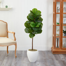 Load image into Gallery viewer, 52” Fiddle Leaf Artificial Tree in White Planter Nearly Natural
