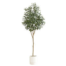 Load image into Gallery viewer, 6’ Artificial Olive Tree with White Decorative Planter Nearly Natural
