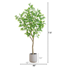 Load image into Gallery viewer, 7.5’ Artificial Greco Locust Citrus Tree in Decorative Planter
