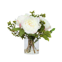 Load image into Gallery viewer, Faux peony arrangement in glass vase - 10" Vivian Rose Shop
