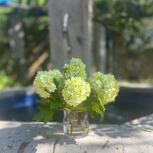 Load image into Gallery viewer, snowball hydrangea arrangement in vase silk flower arrangement
