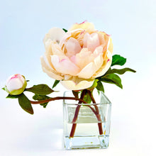 Load image into Gallery viewer, Peony Flower Arrangement in Glass Vase  blush pink peony arrangement in glass vase silk flower arrangement faux peonies pink peonies blush peony
