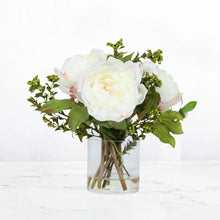 Load image into Gallery viewer, Faux Peony Arrangement In Glass Vase - 10" Vivian Rose Shop
