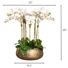 Load image into Gallery viewer, modern orchid centerpiece arrangement for dining room table faux orchids, large white flower arrangement
